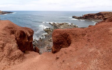 Lanzarote, İspanya, El Golfo plajı, Lanzarote 'un güneybatı kıyısında..