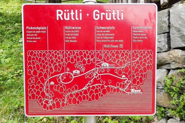 Ruetli, Switzerland - April 28, 2018: information table of the famous historical site