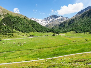 Livigno, Italy: panorama of the plateau of the mountain town clipart