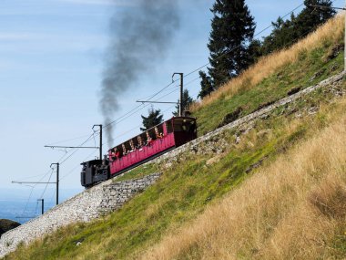 Monte Generoso, Switzerland - August 26, 2018: Monte Generoso railway, steam locomotive of 1890