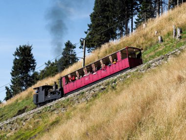 Monte Generoso, Switzerland - August 26, 2018: Monte Generoso railway, steam locomotive of 1890