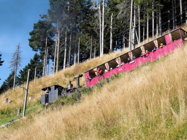 Monte Generoso, Switzerland - August 26, 2018: Monte Generoso railway, steam locomotive of 1890
