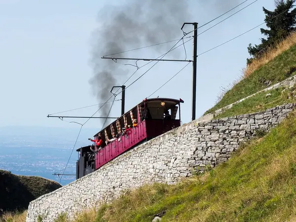 Monte Generoso, Switzerland - August 26, 2018: Monte Generoso railway, steam locomotive of 1890