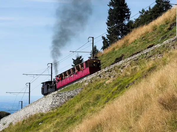 Monte Generoso, Switzerland - August 26, 2018: Monte Generoso railway, steam locomotive of 1890