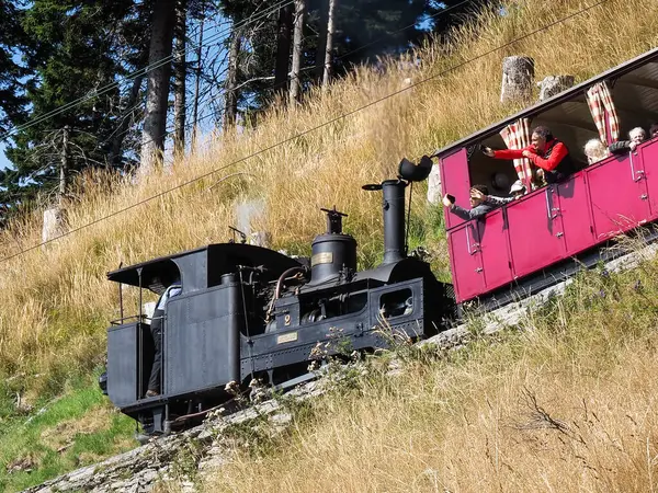 Monte Generoso, Switzerland - August 26, 2018: Monte Generoso railway, steam locomotive of 1890