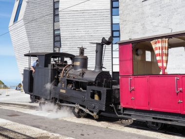 Monte Generoso, Switzerland - August 26, 2018: Monte Generoso railway, steam locomotive of 1890
