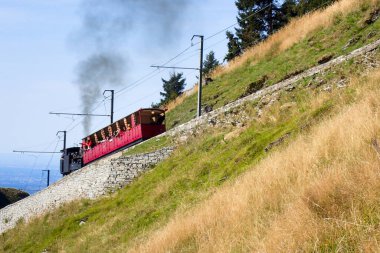 Monte Generoso, Switzerland - August 26, 2018: Monte Generoso railway, steam locomotive of 1890