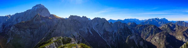 Vista Panorámica Desde Cima Montaña Picco Mezoddi Los Alpes Julianos Imagen de archivo