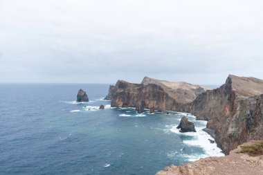 madeira sea rock view summer travel tourism vacation clif geology nature mountain peak.