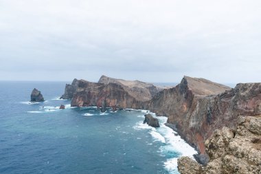 madeira sea rock view summer travel tourism vacation clif geology nature mountain peak.