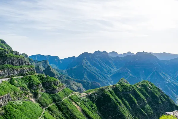 stock image Madeira holiday summer trip vacation tourism mountains sunny day green trees landscape.