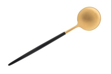 Beyaz arka planda izole edilmiş temiz altın kaşık. Yüksek kalite fotoğraf