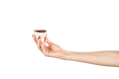 Beyaz arka planda izole edilmiş soslu kase. Yüksek kalite fotoğraf