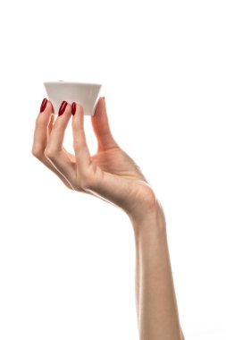 Beyaz arka planda izole edilmiş soslu kase. Yüksek kalite fotoğraf