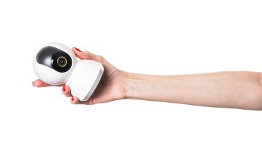 Güvenlik kamerası beyaz arka planda izole edilmiş. Yüksek kalite fotoğraf