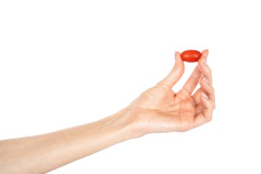 Beyaz arka planda el yapımı Cherry Domatesi. Yüksek kalite fotoğraf