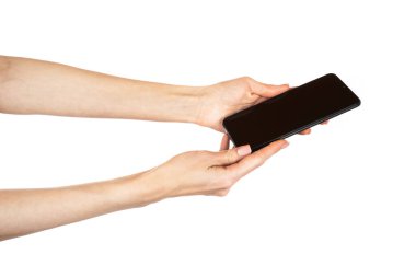 Beyaz arka planda izole edilmiş siyah telefon. Yüksek kalite fotoğraf