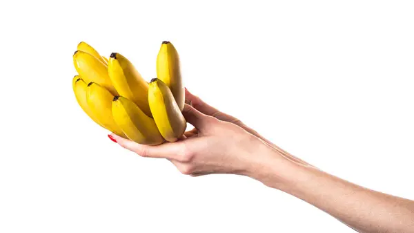 stock image Baby banana or small banana in hands isolated on white background. Small bananas. High quality photo