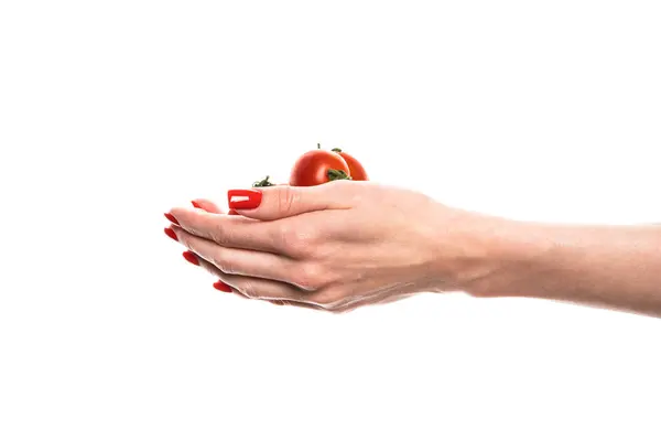 stock image Hand with cherry tomatoes isolated on a white background. High quality photo