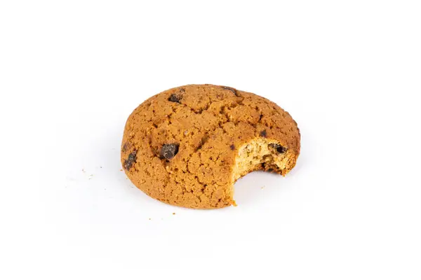 stock image Isolated clipping path of die cut dark chocolate chip cookies on white background of closeup tasty bakery organic homemade American biscuit sweet dessert. High quality photo