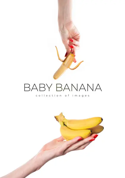 stock image Baby banana or small banana in hands isolated on white background. Small bananas. High quality photo