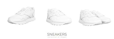 Beyaz arka planda izole edilmiş beyaz deri kadın ayakkabıları. Şık, şık spor ayakkabılar. Yüksek kalite fotoğraf