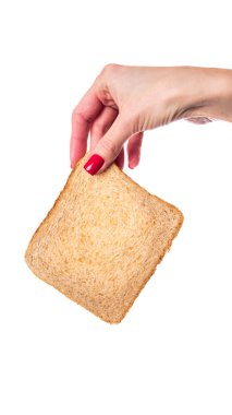 Bir dilim tam buğday ekmeği ve sağlıklı yemekle birlikte. Beyaz arka planda izole edilmiş. Yüksek kalite fotoğraf