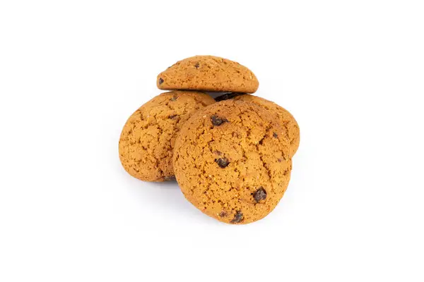 stock image Isolated clipping path of die cut dark chocolate chip cookies on white background of closeup tasty bakery organic homemade American biscuit sweet dessert. High quality photo