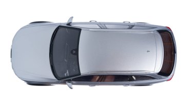 Beyaz arka planda izole edilmiş gri bir arabanın koleksiyon modeli. Yüksek kalite fotoğraf