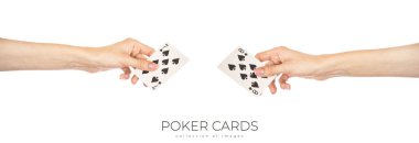 Playing cards in hand isolated on white background. High quality photo clipart