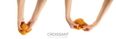 Beyaz arka planda izole edilmiş taze ve lezzetli kruvasan. Yüksek kalite fotoğraf