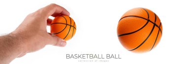 Basketball ball in hand isolated on white background. High quality photo clipart