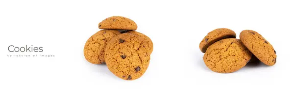 stock image Isolated clipping path of die cut dark chocolate chip cookies on white background of closeup tasty bakery organic homemade American biscuit sweet dessert. High quality photo