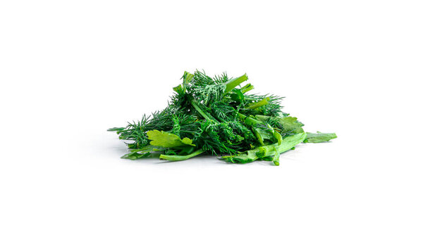 свежие травы петрушка, укроп, лук изолированы на белом фоне. высокое качество фото