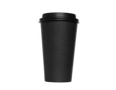 Siyah kahve fincanı beyaz arka planda izole edilmiş. Siyah kağıt bardak izole edilmiş. Yüksek kalite fotoğraf