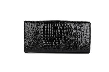 Beyaz arka planda siyah deri cüzdan. Yüksek kalite fotoğraf