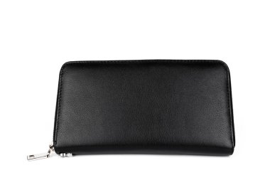 Beyaz arka planda siyah deri cüzdan. Yüksek kalite fotoğraf