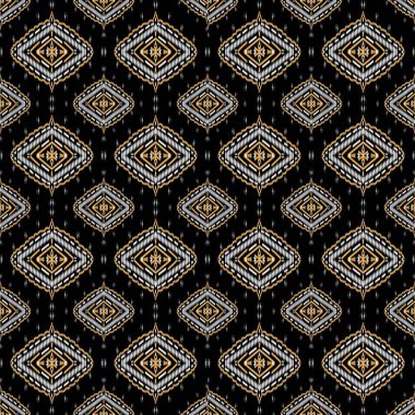 İllüstrasyon: arkaplan, duvar kağıdı, halı, ambalaj, batik - Asya nakış stili, ikat tasarımı için soyut etnik geometrik doğu kabile deseni