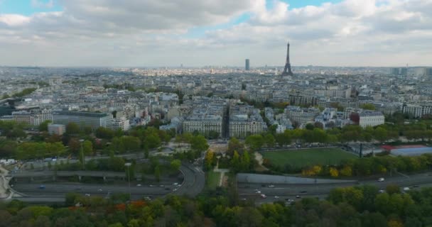 Vista Desde Dron Volador Sobre Ciudad París Paisaje Urbano Ciudad — Vídeo de stock