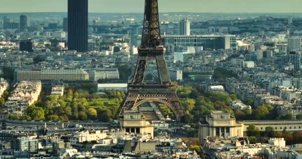 Lucht Drone Uitzicht Parijs Zonnige Dag Stadsgezicht Van Parijs Frankrijk — Stockvideo