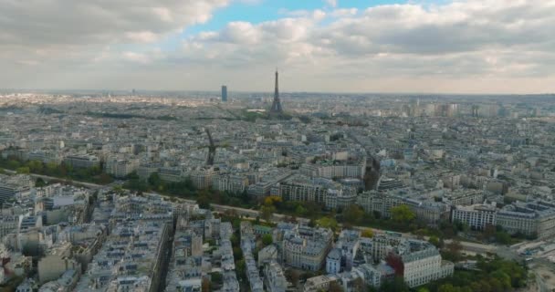 Vista Aérea Del Avión Tripulado París Día Soleado Paisaje Urbano — Vídeos de Stock