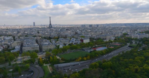 Widok Lotu Ptaka Paryż Słoneczny Dzień Paryski Pejzaż Francja Paris — Wideo stockowe
