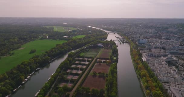 Vista Capital Paris França Antes Pôr Sol Drone Voa Sobre — Vídeo de Stock