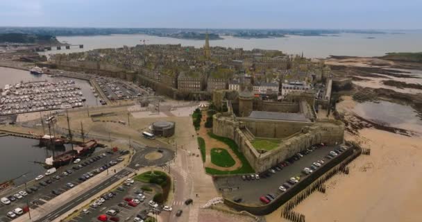 France Bretagne Saint Malo Vue Aérienne Drone Dessus Centre Historique — Video