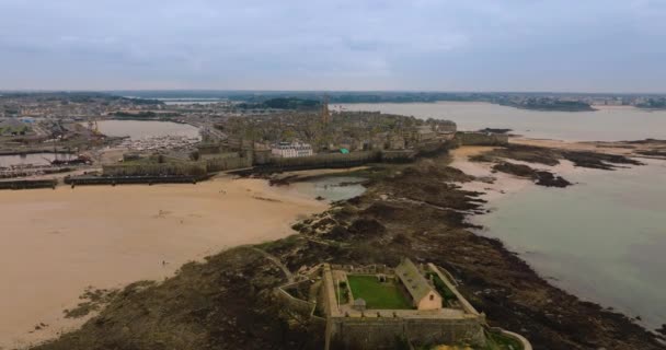 França Bretanha Saint Malo Vista Aérea Drone Acima Centro Cidade — Vídeo de Stock