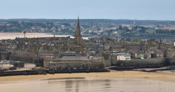 Francia Bretaña Saint Malo Vista Aérea Del Dron Sobre Centro — Vídeo de stock