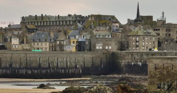 Frankrike Bretagne Saint Malo Drönare Antenn Utsikt Över Gamla Stadskärnan — Stockvideo