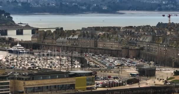 Frankrike Bretagne Saint Malo Drönare Antenn Utsikt Över Gamla Stadskärnan — Stockvideo