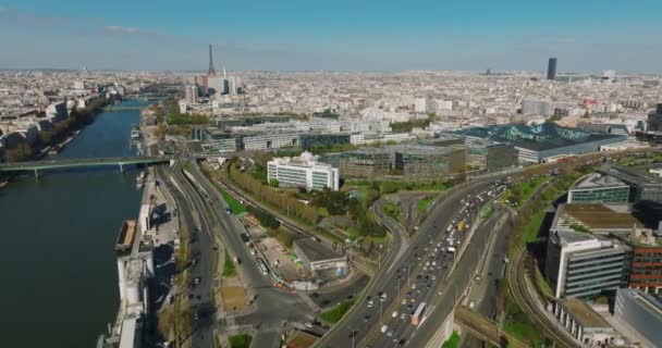 Sen Nehri Paris Fransa Günbatımı Hava Aracı Manzarası Paris Fransa — Stok video