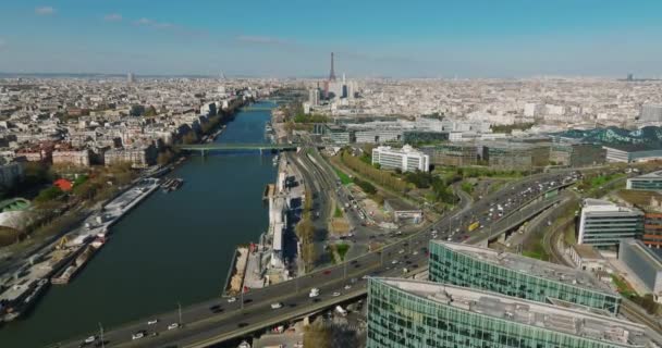 Floden Seine Paris Frankrike Solnedgång Flygdrönare Utsikt Paris Frankrike Filmisk — Stockvideo